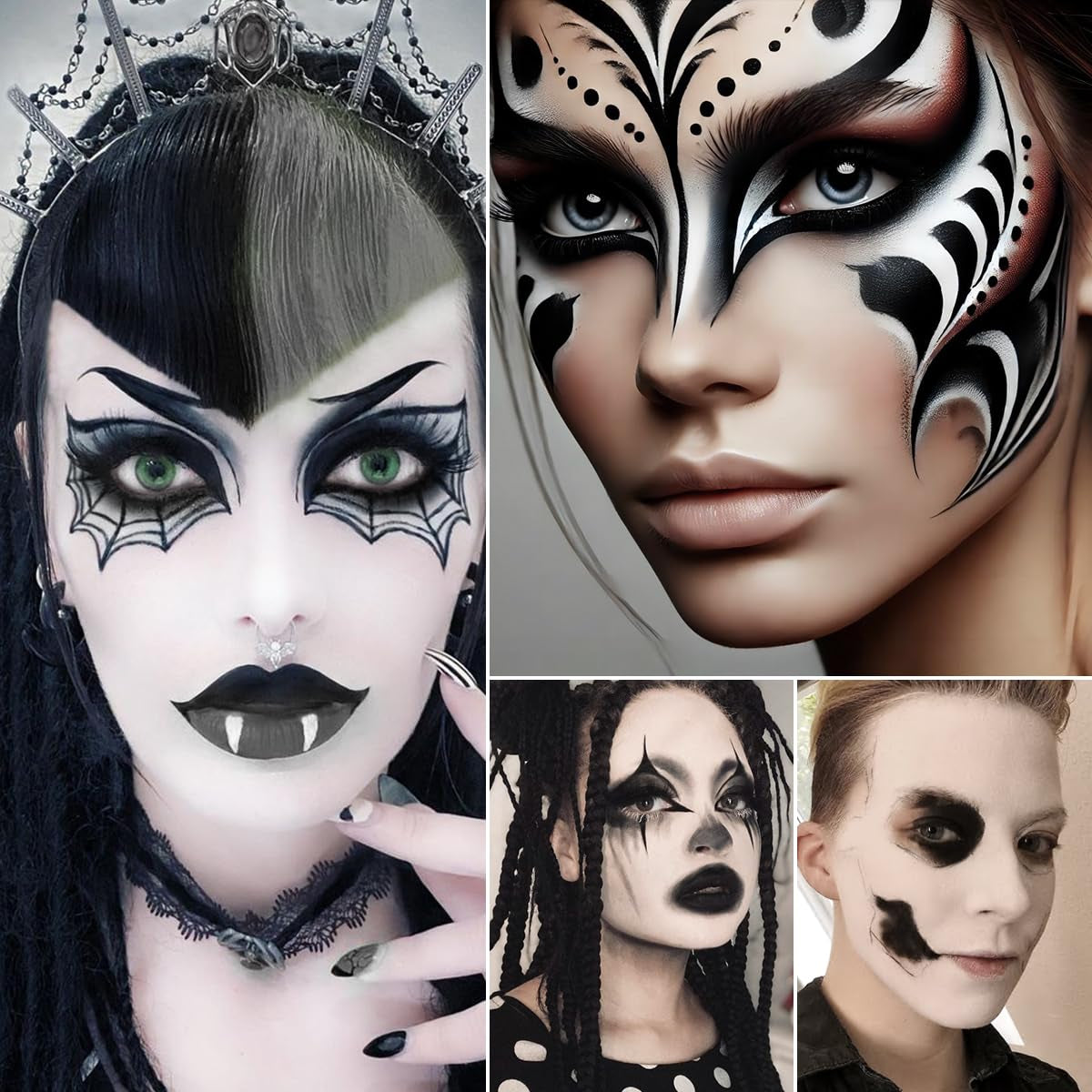 Black and White Makeup Palette - Pressed Setting Powder and Gothic Foundation & Eyeshadow Kit for Smokey Eyes, High-Pigment Face Paint for Skeleton Cosplay and Costume Looks