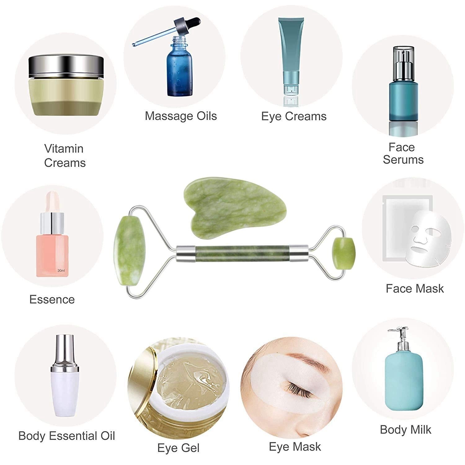 Jade Facial Roller and Gua Sha Set - Lymphatic Drainage Tool for Enhanced Skin Tightening, Wrinkle Reduction, and Fine Line Minimization for Face, Eyes, Neck, and Body