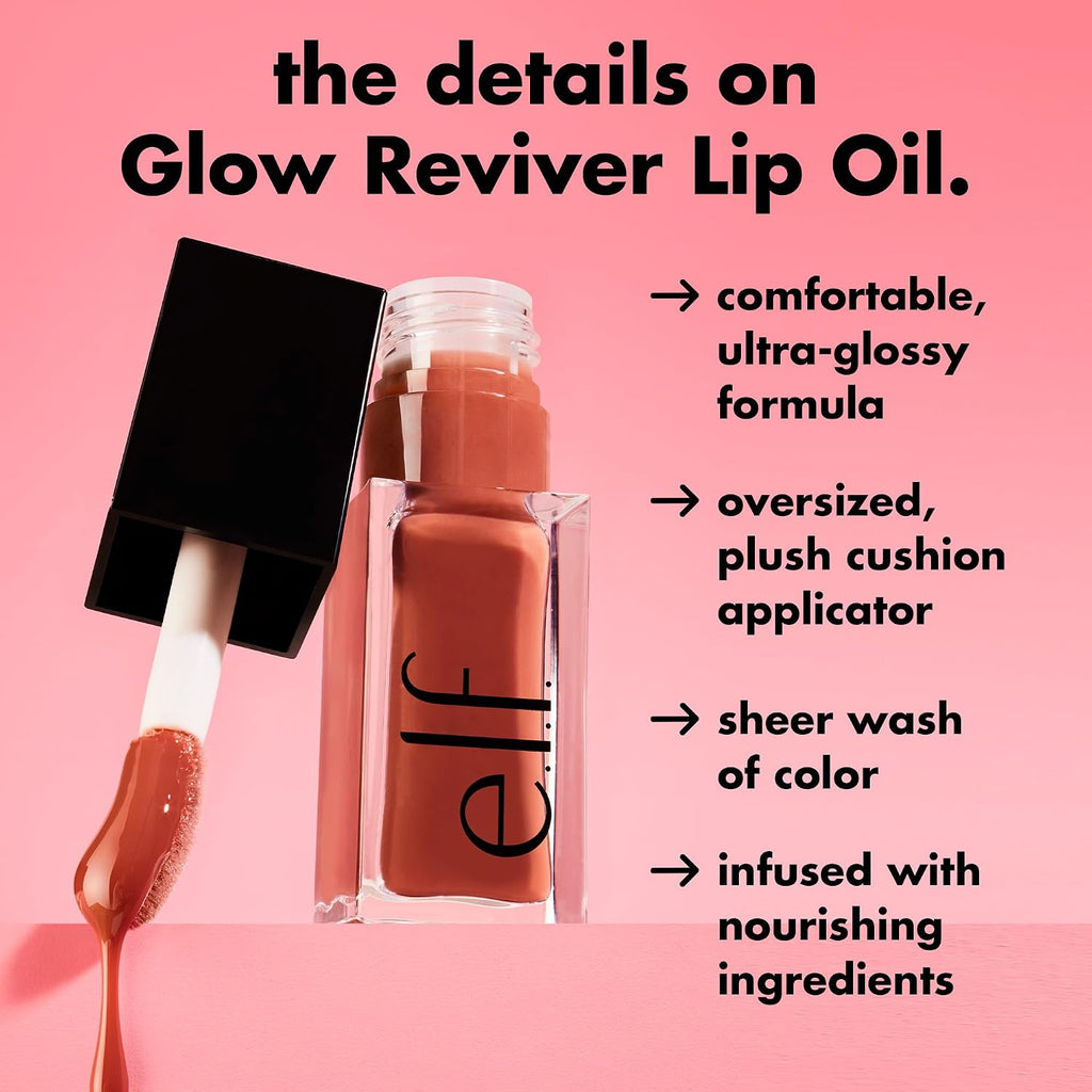 Glow Reviver Lip Oil, Nourishing Tinted Lip Oil for a High-Shine Finish, Infused with Jojoba Oil, Vegan & Cruelty-Free, Rose Envy