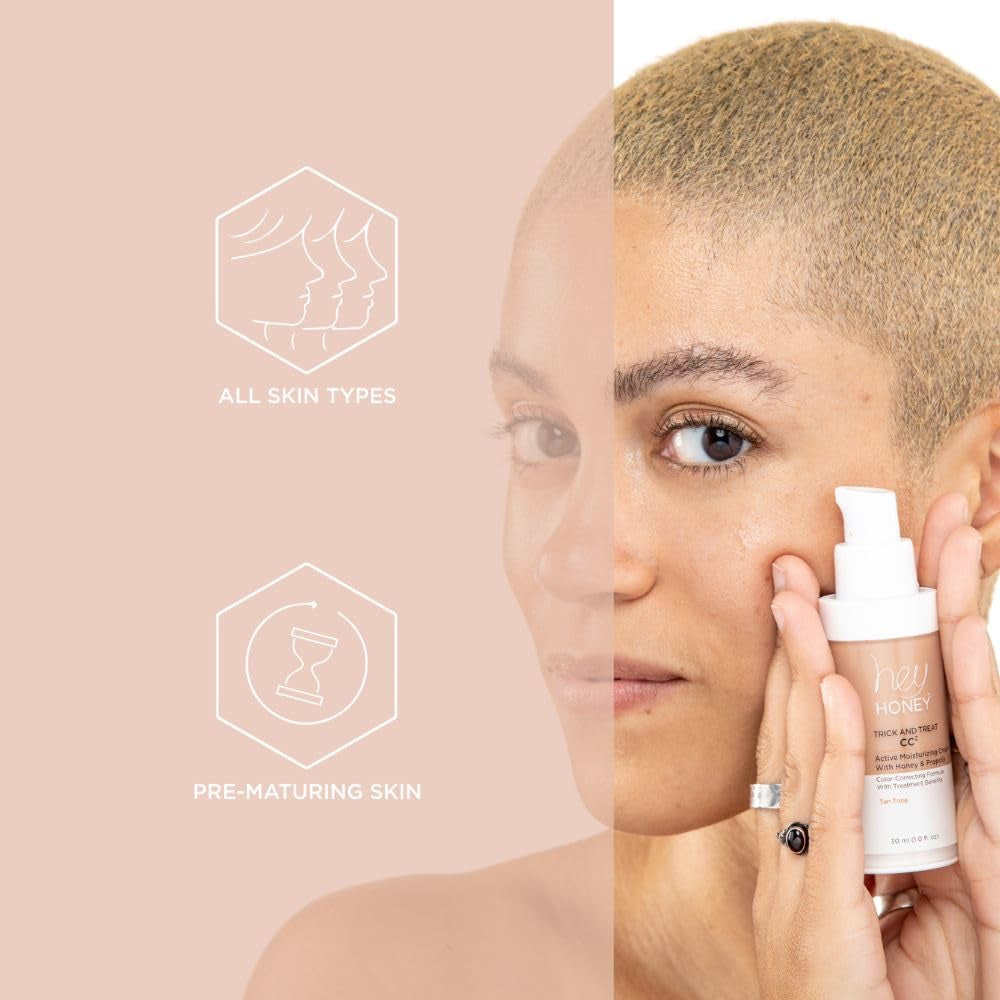 Trick and Treat CC² Cream SPF 46 - Active Moisturizing Color Correcting Cream with Honey & Propolis for Rosacea, Skin Redness, and Mature Skin - Cruelty-Free - 1 Oz (Light Tone)