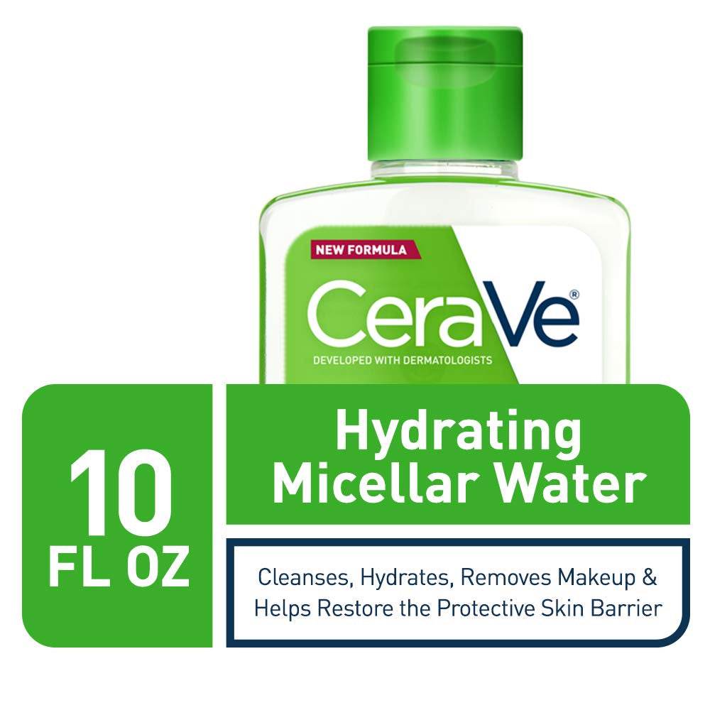 Hydrating Micellar Water Facial Cleanser and Eye Makeup Remover with Niacinamide, Ceramides, and Glycerin, Fragrance-Free and Non-Irritating, 10 Fluid Ounces