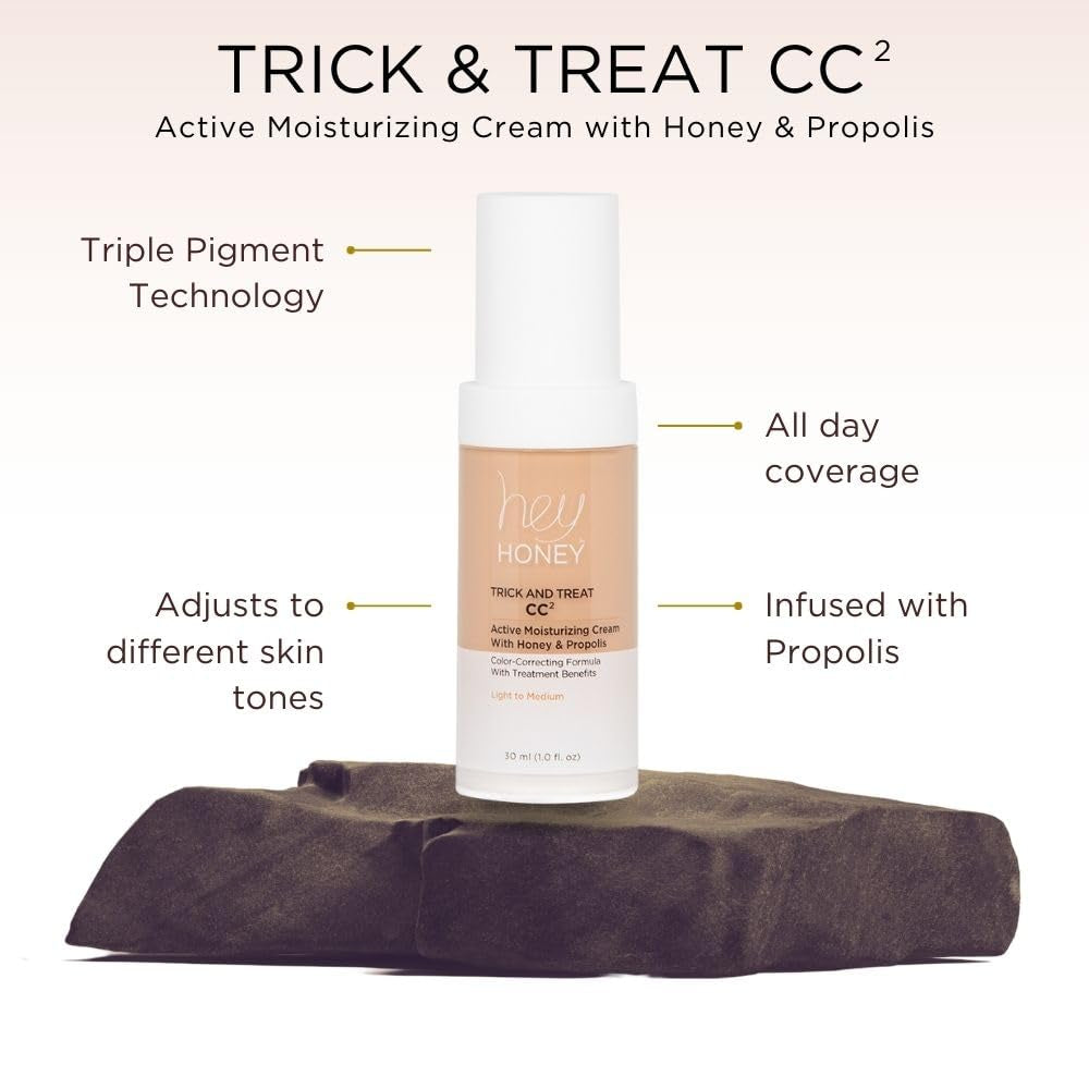 Trick and Treat CC² Cream SPF 46 - Active Moisturizing Color Correcting Cream with Honey & Propolis for Rosacea, Skin Redness, and Mature Skin - Cruelty-Free - 1 Oz (Light Tone)