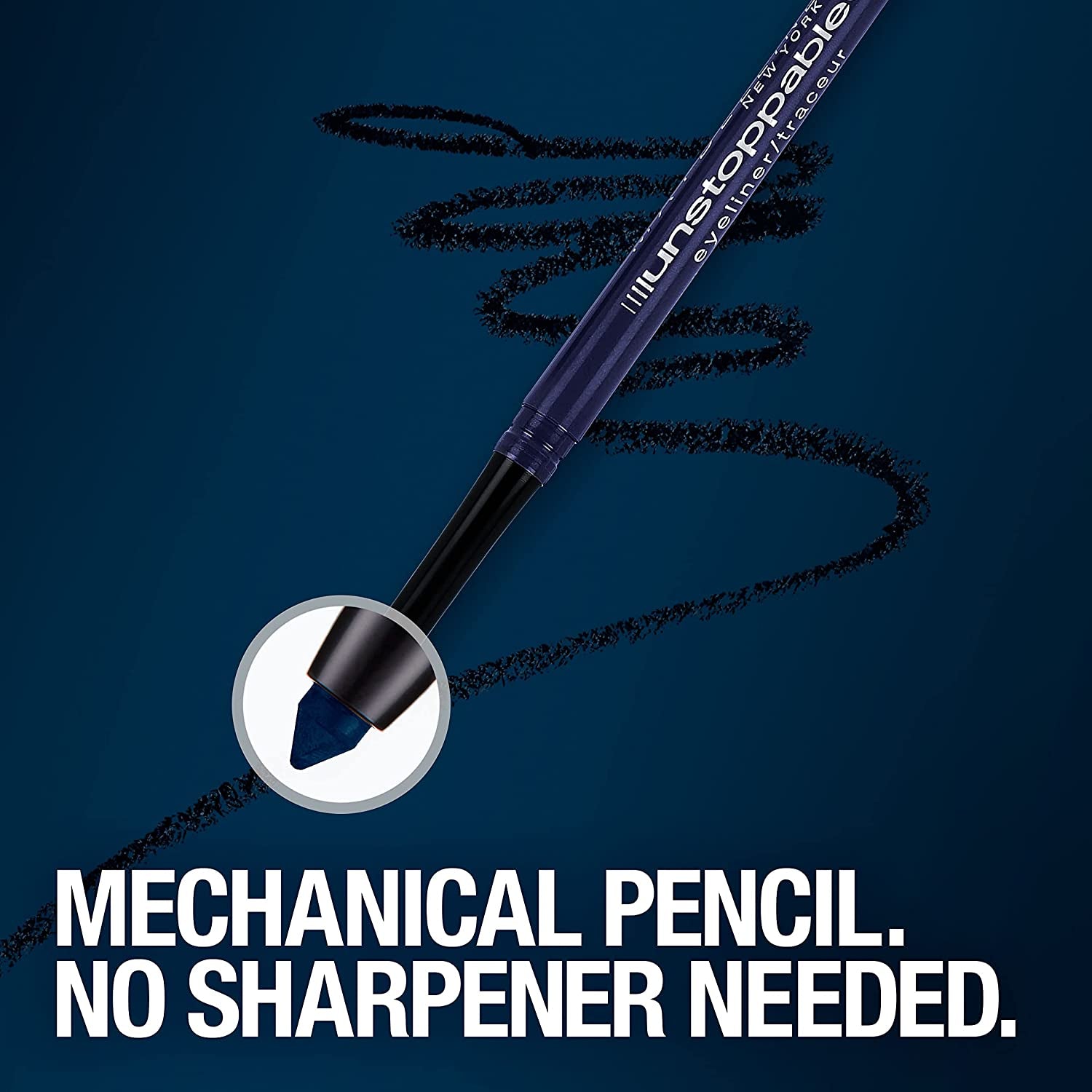 Maybelline Unstoppable Waterproof Mechanical Eyeliner Pencil in Onyx - Long-lasting, Smooth Application, 24-Hour Wear