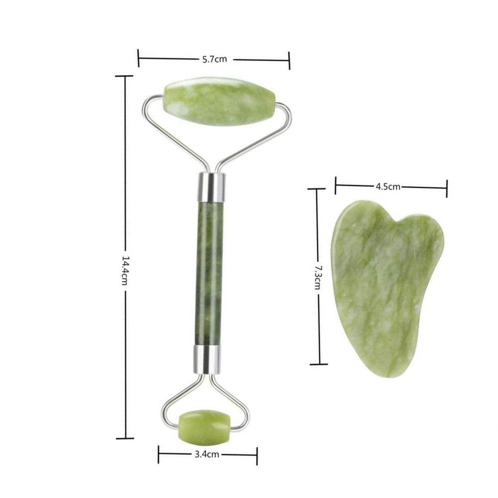 Jade Facial Roller and Gua Sha Set - Lymphatic Drainage Tool for Enhanced Skin Tightening, Wrinkle Reduction, and Fine Line Minimization for Face, Eyes, Neck, and Body