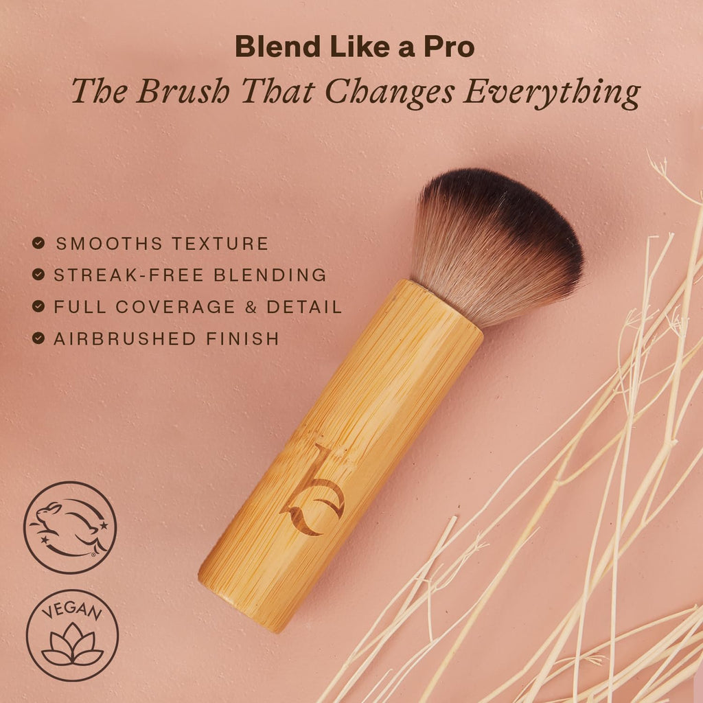 Kabuki Face Brush - Luxuriously Soft Bronzer Brush for Blush, Loose Powder, Liquid Foundation, and Self Tanner, Ideal Travel Makeup Blending Tool, Gentle on Skin