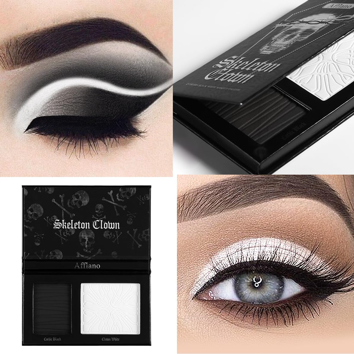 Black and White Makeup Palette - Pressed Setting Powder and Gothic Foundation & Eyeshadow Kit for Smokey Eyes, High-Pigment Face Paint for Skeleton Cosplay and Costume Looks